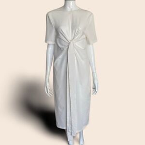 Bown White Cinched Tie Front Midi Dress Size M/L